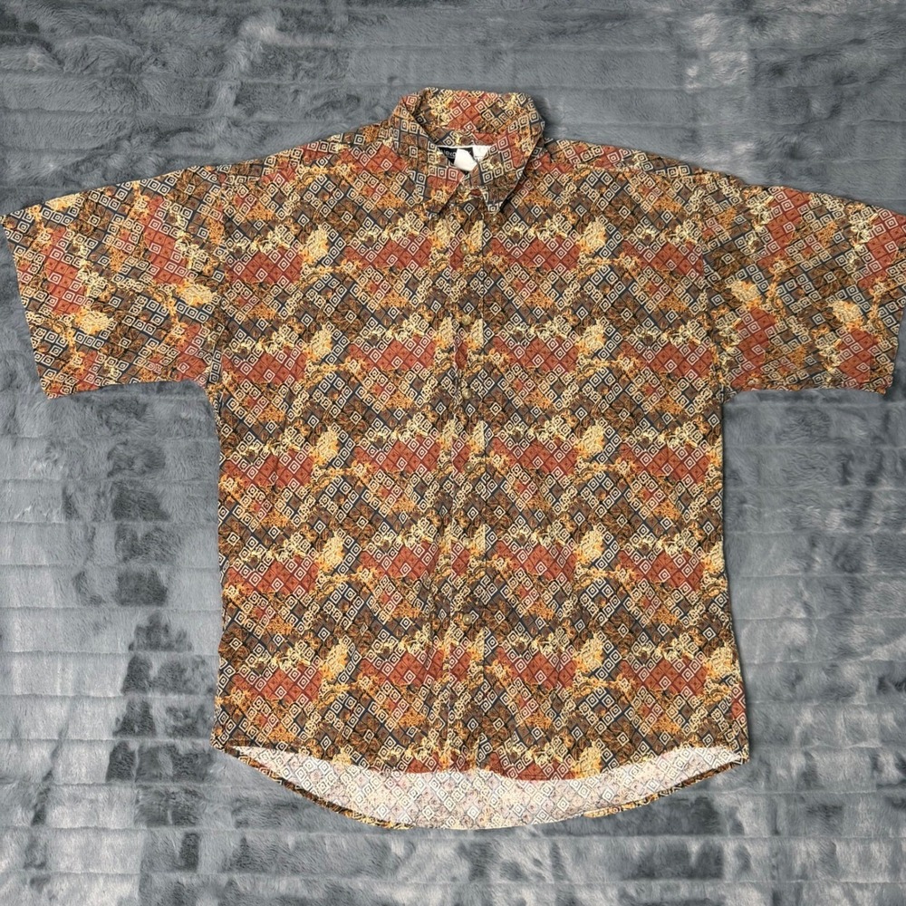 Alexander Martin‎ Mens Large Geometric Diamond Print Cotton Short Sleeve Shirt